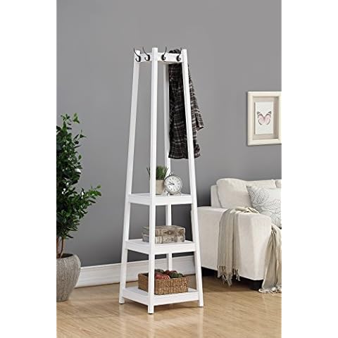 Roundhill Furniture Vassen Coat Rack with 3-Tier Storage Shelves, white Finish Cover