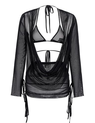 Summer Cover ups for Women Beach Vacation Sexy Mesh Sheer Pool Party Mini Swimsuit Dress Backless Bikini Swimwear