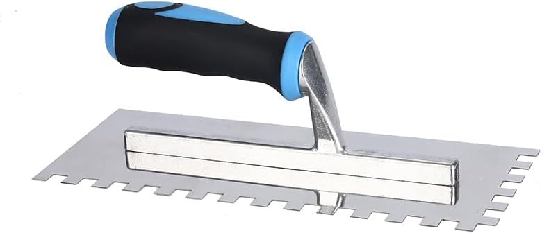 Square Notch Trowel, 1/2" x 1/2" Notch, Stainless Steel, 11" x 4.5", Ergonomic Handle, for Tile Concrete Cement Drywall Plastering Masonry