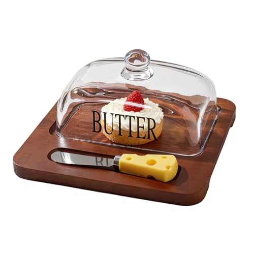 バターホルダー - ガラス製保存トレイ蓋付き - バタープレート カッター付き,キッチンカウンター ダイニングテーブル 朝食 アウトドア ピクニック カフェ ベーカリー パーティー向け