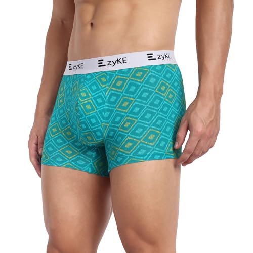 Image of Zyke Men's Printed Cotton Trunk Innerwear | 95% Cotton 5% Elastane Stretch Underwear | Ultra Soft Waistband Anti-Bacterial Moisture Wicking Trunks for Men Pack of 1