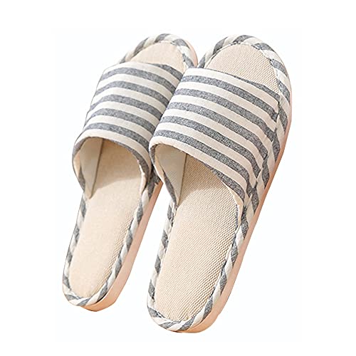 Zapatillas de Lino de Algodón Zapatillas Interior Antideslizantes Rayas Unisex Interior Sandalias Casual Zapatillas de Punta de Puertas Abiertas Zapatos de Casa (azul marino, EU42-43) Cover