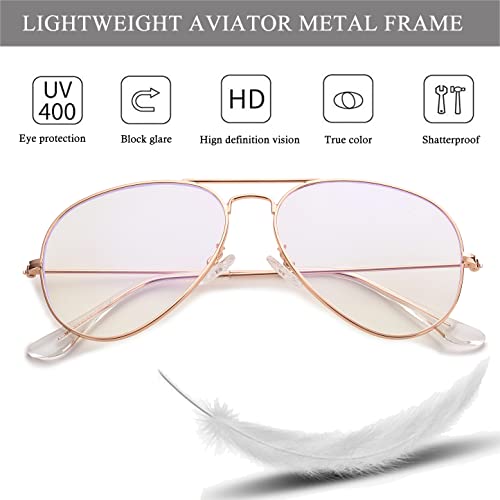 HJSTES Clear Lens Aviator Glasses Blue Light for Women Men Classic Pilot Frame Non-prescription Eyeglasses
