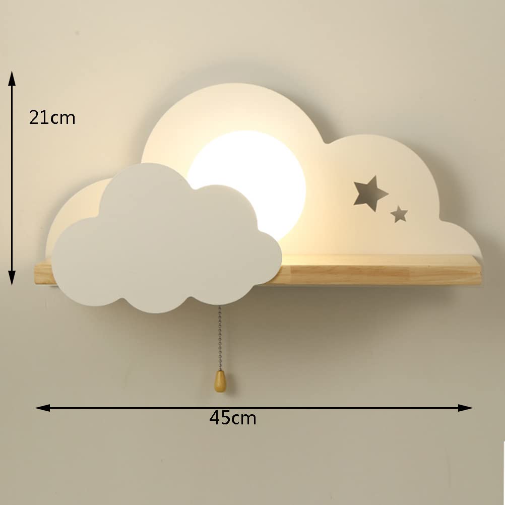 Lámpara de pared para niños con interruptor de tiro,con forma de nube, lámpara de pared para interiorescon estante E27, lámpara de pared de dibujos animados para habitación de niños, niña, niño,Blanco