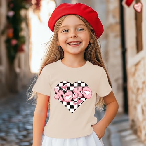 Image of Toddler Girl Valentine's Shirts Cute Love Tshirts Cotton Short Sleeve 2-10 Years