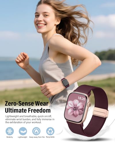 Image of Stretchy Band Compatible with Apple Watch Bands 40mm 38mm 41mm 42mm 44mm 45mm 46mm 49mm Women Men,Magnetic Clasp Nylon Elastic Sport Strap for iWatch 11 10 9 8 7 6 5 4 3 SE SE2 SE3 Ultra3,Burgundy