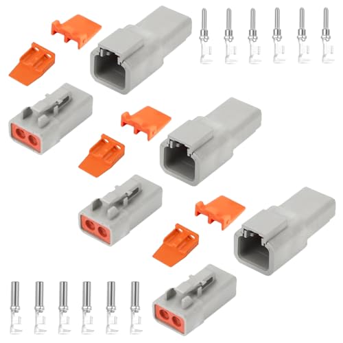 GRZWAYS DTP Connector Kit 2 Pin Automotive IP67 Waterproof Electrical Connectors Plug 3 Sets Terminals Pin Sockets Current Rating 30 Amps (Wire Size Range 12-10 AWG)