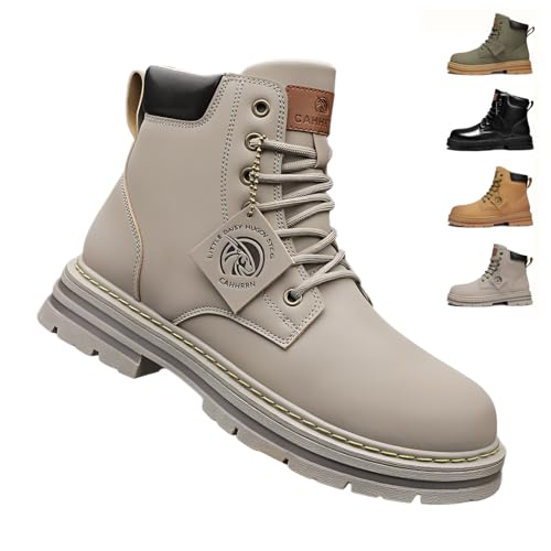 [Firmiarii] ブーツ メンズ ワークブーツ 厚底 ハイカット エンジニア ショートブーツ レースアップ 編み上げ 防水 靴 アウトドア 防寒 防滑 イエロー 合皮 大きいサイズ カジュアル 通勤通学 バイク用 boots for men 秋冬用