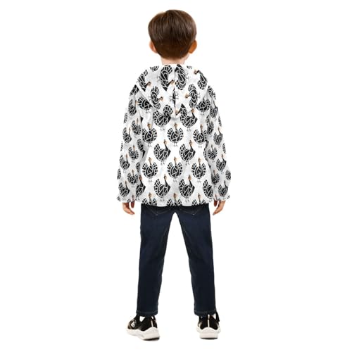 Repeating Turkey Design in Black Toddler Fleece Jacket Girl Boys Hooded Fleece Jacket Coat Warm Outwear Zip-up 3-10T4