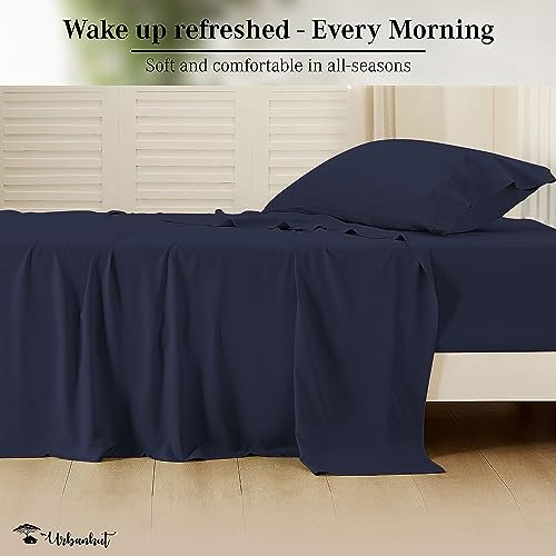URBANHUT 800 Thread Count Twin Size Egyptian Cotton Sheets Set, 4 Pc Bed Sheet Sets for Twin Size Bedding, Luxury Hotel Sheets Sateen Finish Fits 16" Deep Pocket - Navy Blue