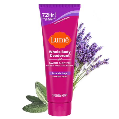 Image of Lume Whole Body Deodorant Plus Sweat Control - Smooth Cream Tube - 72 Hour Odor And Sweat Control - Baking Soda Free, Skin Loving - 3.0 ounce (Lavender Sage)