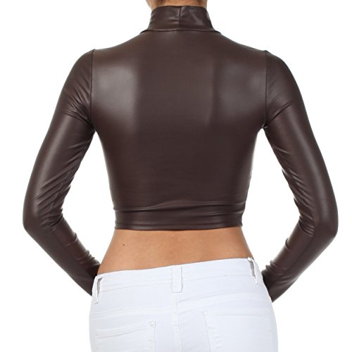 Image of Sakkas Matte Liquid Mock Neck Turtleneck Long Sleeve Crop Top - Made in USA