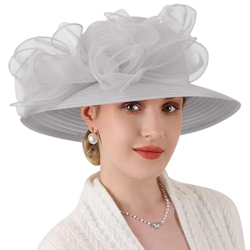 Image of DRESHOW Lady Derby Dress Church Bowler Cloche Hat Bowknot Organza Bridal Cap for Wedding