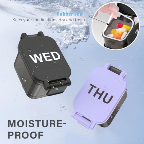 Image of Yaklim Extra Large Weekly Pill Organizer - Waterproof 7-Day Pill Box, Portable Vitamin & Supplement Case, Easy to Open Design, Ideal for Travel and Daily Medication Management (BlackPurple, 2 Packs)