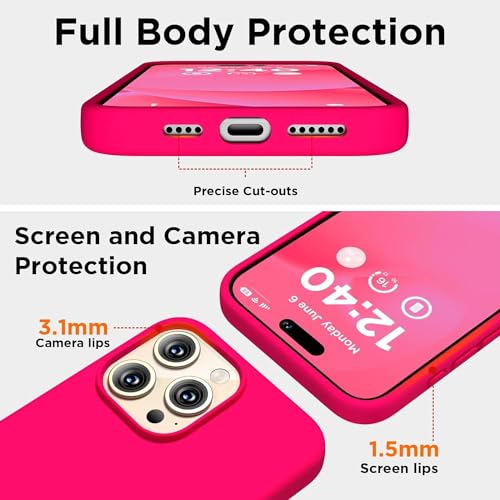 Image of Back Cover for iPhone 13 Pro Case,[Military Shockproof Protection] Liquid Silicone Case with [Soft Anti-Scratch Microfiber Lining for iPhone 13 Pro (Hot Pink)