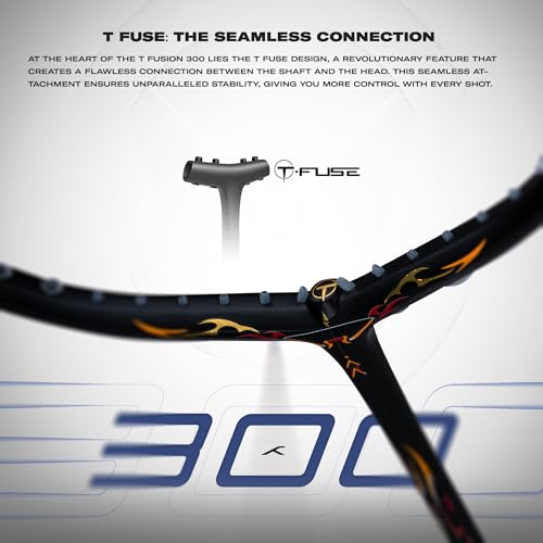 Image of Hundred Carbon Fiber T-Fusion 300 Unstrung Badminton Racket with Full Cover | 79 Grams | Maximum Tension ?32 to 34 lbs (Black /Navy)