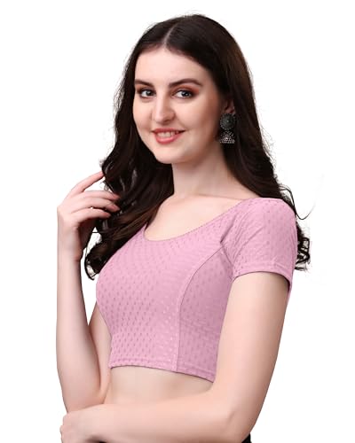 Image of Mogsa Stylish Cotton Saree Blouse for Women | Soft Dobby Stretch Fabric | Round Neck | Stitched Blouse for Party, Casual & Festive Use