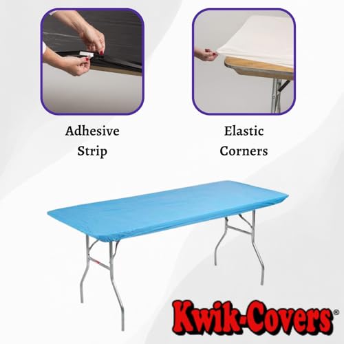 Image of Kwik-Covers 6' Rectangle Plastic Table Covers 30 inch x 72 inch, Bundle of 5 (Light Blue)