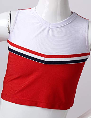 QinCiao Kids Girls Cheer Leader Uniform Cheerleading Costume School Musical Sleeveless Crop Top with Pleated Skirt Set Red 8