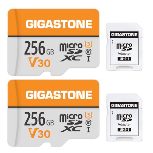 GIGASTONE 256GB Micro SD Card 2-Pack A1 V30 4K Video Recording Surveillance Security Camera Action Camera Drone 100MB/s MicoSDXC Memory Card UHS-I Class 10
