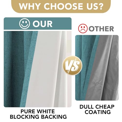 Image of H.VERSAILTEX Primitive Linen Curtains 100% Blackout Curtain Drapes Burlap Fabric Curtains with White Thermal Insulated Liner, Grommet Top Curtain Living Room /Bedroom (2 Panels, 42 x 45 Inch, Teal)