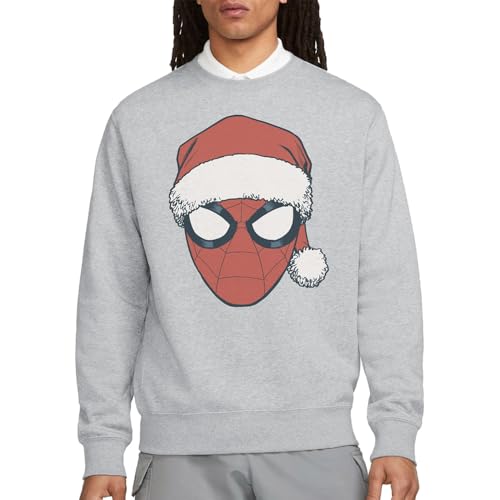 Marvel Spiderman Christmas Santa Hat Portrait Unisex Sweatshirt, Athletic Heather, Large
