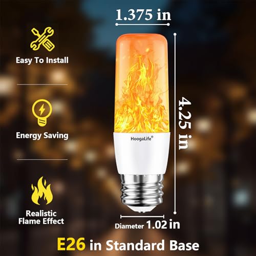 HoogaLife Flame Light Bulbs, Warm Flickering Light Bulbs Effect of Real Fire, E26 Led Flame Light Bulb for Christmas, Halloween, Party Patio Porch Home Holiday Indoor & Outdoor Decorations-2 Pack