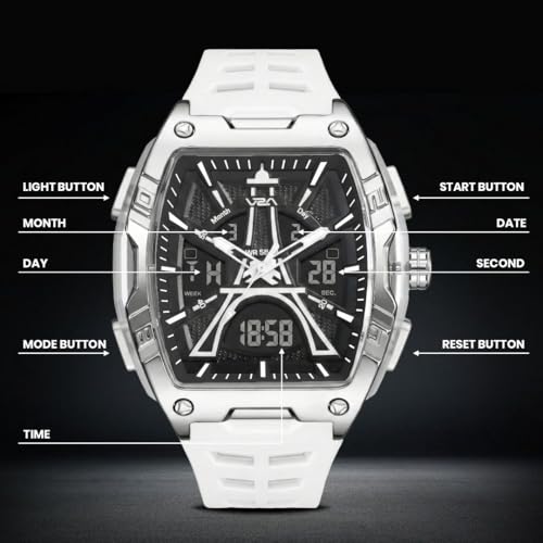 Image of V2A Impact 48mm Analog Digital Watch for Men | 3D Tower Dial Design | Alarm Stopwatch Day Date 12 /24 Hr | TPU Strap | 50M Water Resistant | Gift for Mens