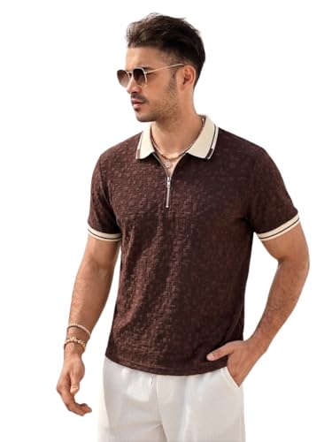 Image of TAGDO Men's Chain Jacquard Polo T Shirt | Half Sleeve | Comfortable Fit Wear | Stylish Casual Look | Breathable Feel |Modern Style | Easy Movement | Everyday Wear (Polo)