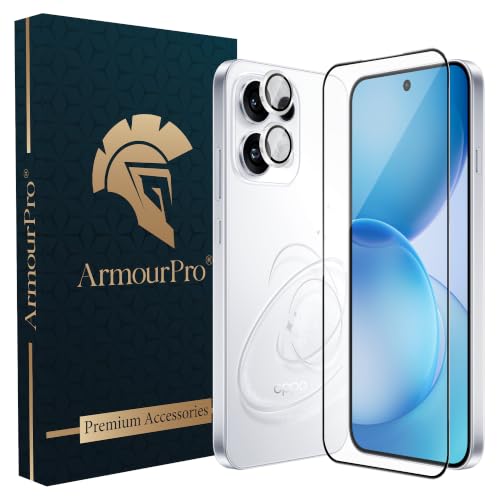 Image of ArmourPro Edge to Edge Tempered Glass for Oppo Reno 16c with Silver Camera Ring Guard, 9H Screen Protector, Anti-Scratch, Anti-Fingerprint, Bubble-Free Installation Kit