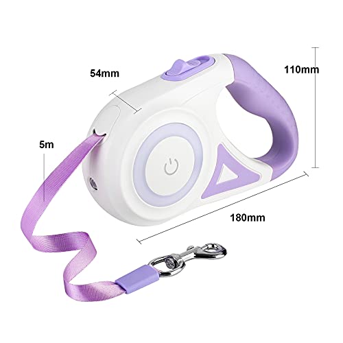 SUPERNIGHT Hundeleine Rollleine 5m ausziehbare Leine mit Licht 360° Verhedderungsfreier Leinenverlängerung Break&Lock System Anti-Kau Nylonband für Kleine und Mittelgroße Hunde bis 20kg