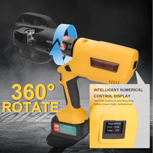 Image of 12 Ton Electric Hydraulic Cable Crimping Tool with Digital Display, 11 Dies, 2 Rechargeable 5.0Ah Batteries, for Copper /Aluminum Terminals and Wires