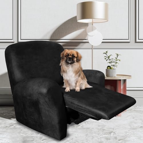 Image of ANARACHON Leather Look Recliner Chair Covers Stay in Place 4-Piece Recliner Slipcovers for Reclining Chair Furniture Protector Spandex Fabric Washable (X-Large, Black)