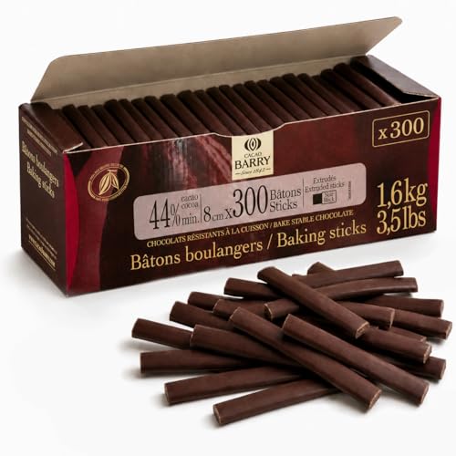 Cacao Barry — 300 Bâtons de Chocolat Noir 44% Cacao (1,6 Kg) — Pour Pains au Chocolat, Chocolatines, Croissants, Brioches — Qualité Professionnelle...