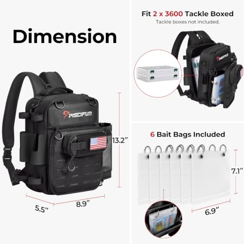 Image of Piscifun Fishing Tackle Backpack, 3-Way Carry with Rod Holders | 16 smart pockets, 2 rod holders, Rain cover, Breathable back support, Convertible sling /waist /backpack carry