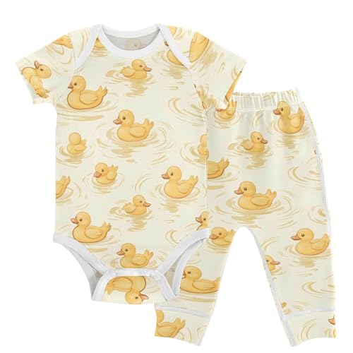 vvfelixl Unisex Short Sleeve Baby Pants Sets,Cute Little Yellow Duck Swim Baby Bodysuits Set,Babys Layette Sets Clothes for 18-24M