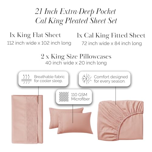 Southshore Fine Living Luxury Hotel Style Cal King Sheet Set, 4 Piece Pleated Hem 21 Inch Deep Pocket California King Sheets, 110 GSM Microfiber, Fade & Wrinkle Resistant, 2 King Pillow Cases – Blush by Southshore Fine Living, Inc. - Used condition - Image 2