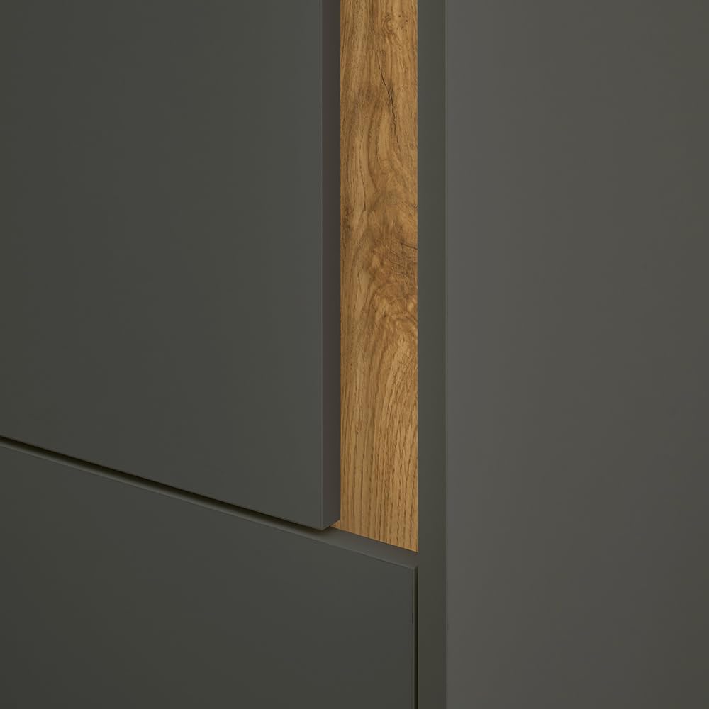 Lomadox Büromöbel Set anthrazit mit Eiche 3-teilig modern, 1 Schreibtisch, 1 Wandboard, 1 Regal, 1 Stauraumschrank