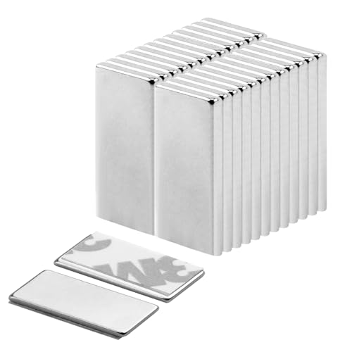 24 Pièces Aimants Adhésifs Puissants 20 × 10 × 2 mm, Aimants Puissant Neodyme Adhésifs Extra Forts, Magnets Rectangulaires Néodyme pour Tableau Blanc,...