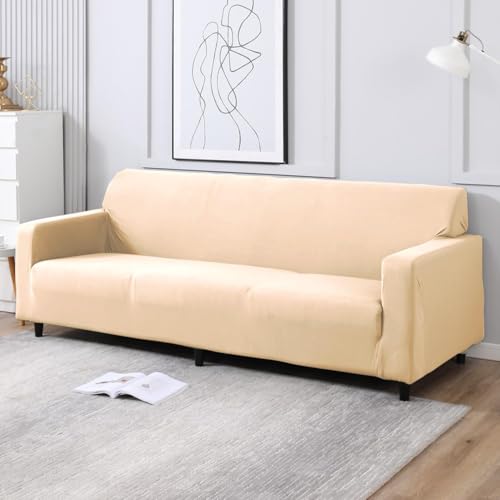 Image of HOKIPO 4 Seater Sofa Cover Elastic Stretchable Slipcover, Beige (NEW-4280-E23)