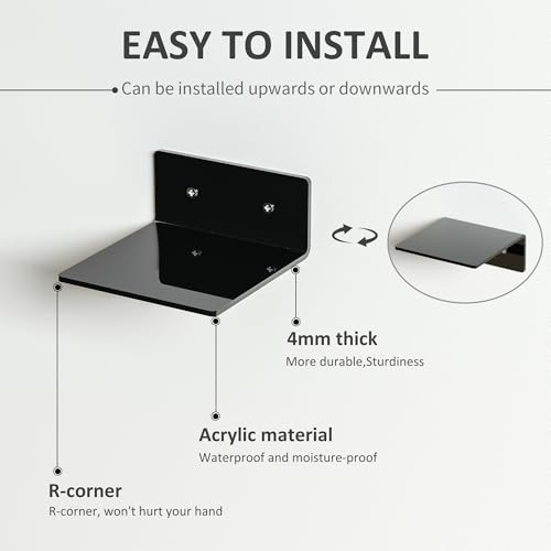 Image of 6 Inches Small Black Wall Shelves, Moisture-Proof, Space Saver, Wall Mounted Display Shelf Rack for Bedroom, Living Room, Kitchen, Dining Room, Bathroom, 4 Pack