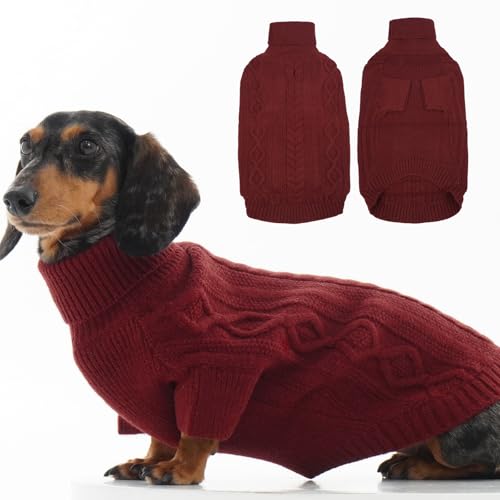 Image of Dog Sweater Medium Size Dog, Red Knit Dog Sweater for Christmas, Thermal Knitted Dog Fall Clothes, Thanksgiving Dog Costumes, Soft Dog Turtleneck Sweater for Medium Dogs Schnauzer, Bichon Frise, Red M