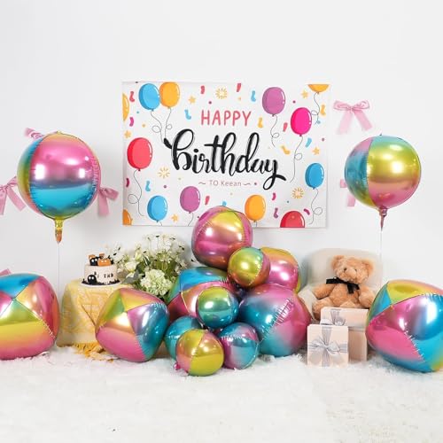 Image of 12PCS Gradient Rainbow Round Foil Balloons 22 inch 15 inch 10 inch Large Mylar Balloons | Shiny Colorful 4D Ball Balloons for Birthday Party, Graduation, Wedding, Christmas, New Year, Disco Prom Party Decorations