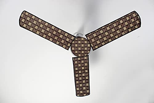 Image of Stylista Waterproof & Dustproof Three Blade Ceiling Fan Cover with attachable Enclosure Set of 1 Fan Cover Basketweave Pattern Brown