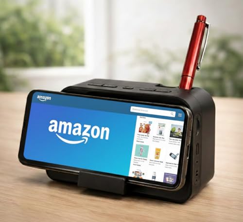 Image of AERYS Digtial Alarm Clock with Heavy Speaker Radio Pen and Mobile Holder | 5.4 Hi FI Stereo Sound Speaker with Dual Alarm | USB-C | Ideal for Students, Home, Office,Home Decor, Corporate Use