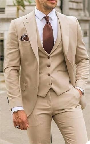 Men's 3 Piece Slim Fit Suit Set 2 Button Solid Jacket Vest Pants Set for Wedding Business Party Dinner4