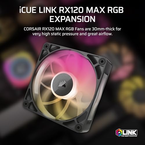 Image of CORSAIR iCUE Link RX120 MAX RGB 120mm PWM Thick Fan - High-Static Pressure - Magnetic Dome Bearing - Single Fan - Black