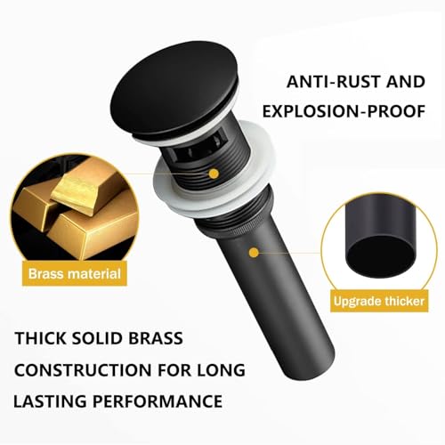 Yodel Faucet Bathroom Sink Drain with Overflow - Big Cap Fit for Large Undermount Sink with 1 3/4" Drain Opening - Pop Up Vanity Sink Drain,Matte Black