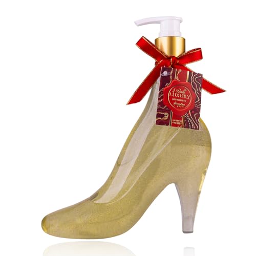 Distributeur de savon Accentra avec savon pour les mains BODY LUXURY en pompes savon liquide en pompe distributeur talon haut / stiletto, parfum : Golden Orchid, cadeau femme Noël avec noeud rouge