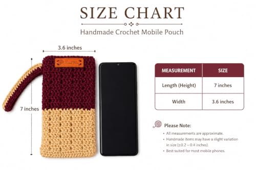 Image of Handmade Crochet Mobile Pouch for Women & Girls | Knitted Phone Holder with Wrist Strap | Cute Floral Aesthetic Mobile Cover Case | Soft Yarn Handmade Gift (BurgendyBeige)